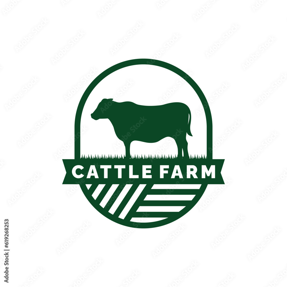 Obraz premium Cattle farm logo design vector illustration. Cow farm logo. Livestock logo vector