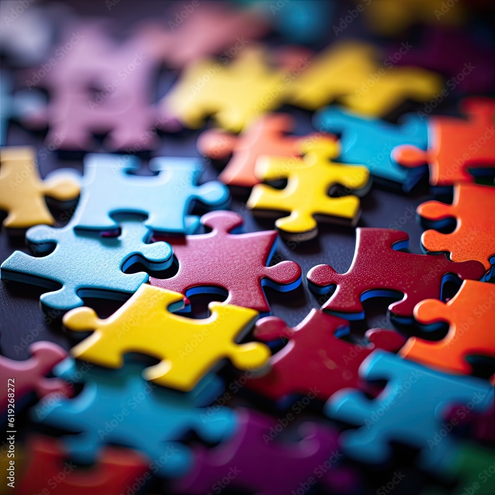 A closeup of colorful puzzle pieces coming together representing the journey of selfdiscovery generative AI A closeup of colorful puzzle pieces coming together representing the journey of selfdiscovery generative AI