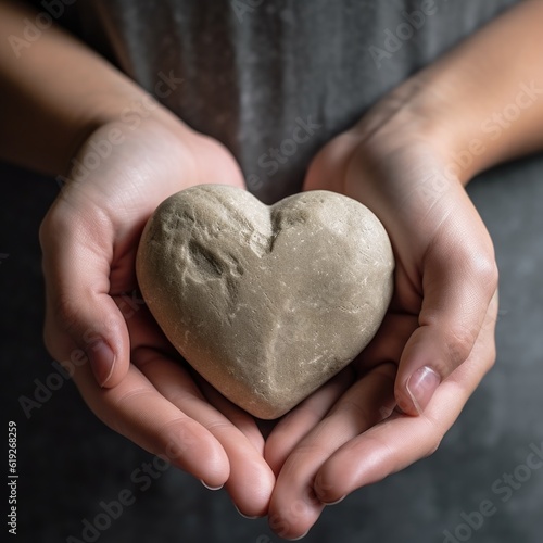A closeup of a persons hands holding a heartshaped stone as a symbol of selfcompassion generative AI