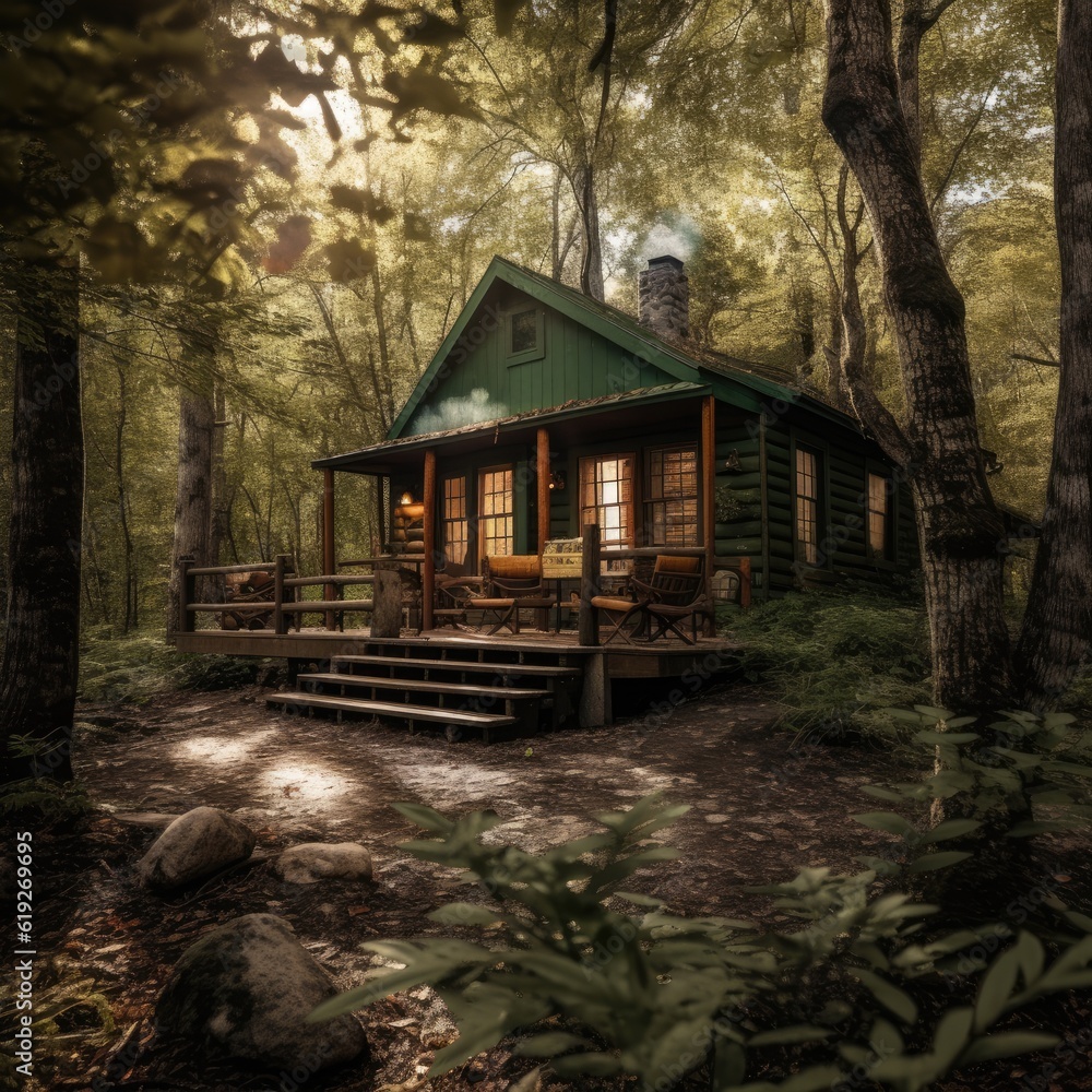 A peaceful and secluded cabin nestled in the woods offering a retreat for relaxation and reflection 