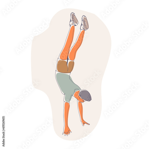 Young male workout. Sport man doing fitness exercise. Casual sportwear - t-shirt, breeches and sneakers. Young man wearing workout clothes. Sport fashion boy outline in urban casual style.