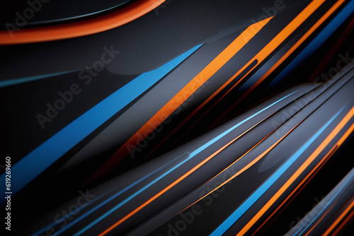 Geometric background in blue, black and orange colors. Generative AI
