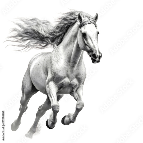 The galloping arabian white horse isolated on transparent background 