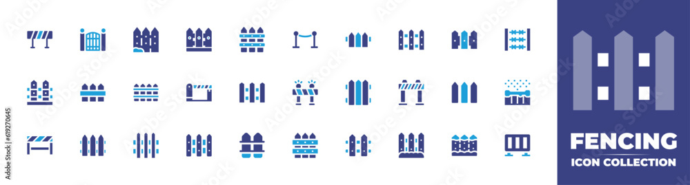 Fencing icon collection. Duotone color. Vector and transparent illustration. Containing barricade, gate, fence, fences, wire fence, picket fence, and more.