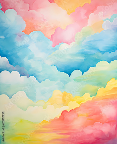 Colorful Cloud Background, Rainbow Pastel colored clouds in the sky. Abstract Background