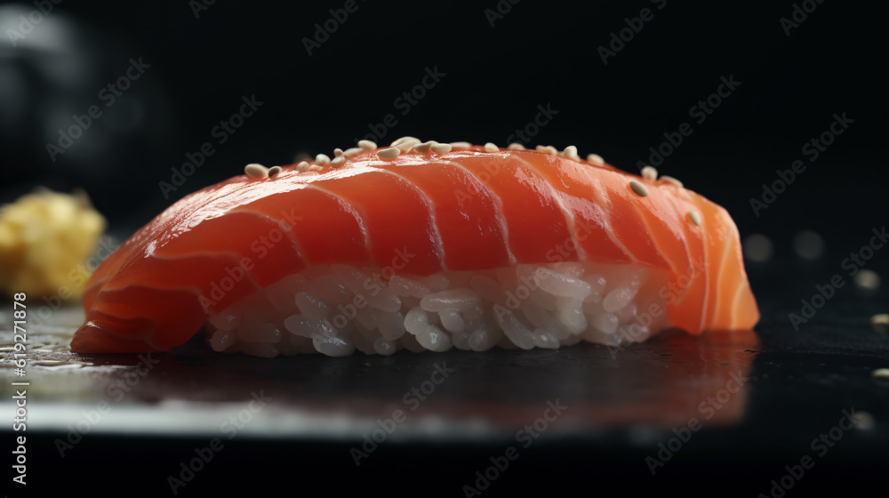 sushi on black background food fish rice salmon generative ai sushi on black background food fish rice salmon generative ai