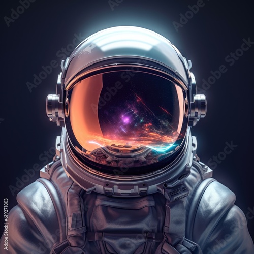Astronauts helmet reflecting the vastness of space highlighting the human presence in the cosmos 