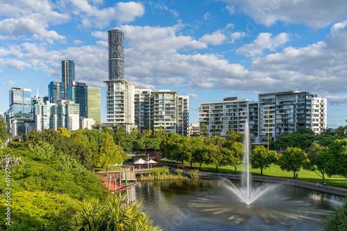 Fountain in Roma Street Parkland with the Brisbane CBD in the background. © Trung Nguyen