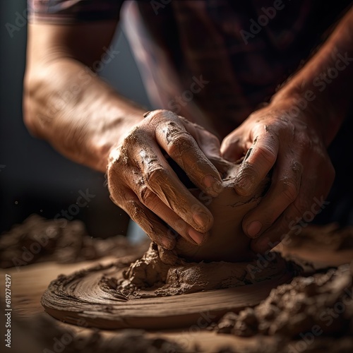 Obraz na plátně Closeup of a persons hands sculpting clay showcasing the art of pottery