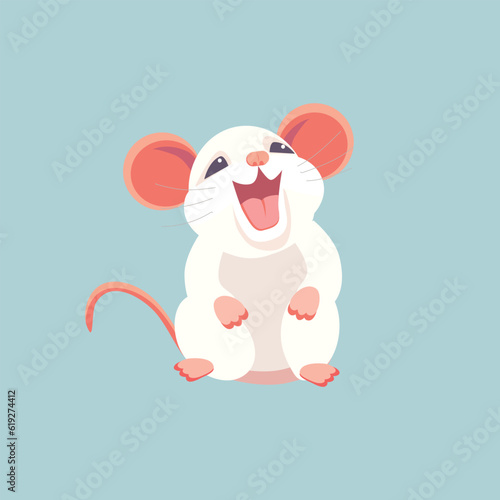 laughing white mouse on a blue-green background