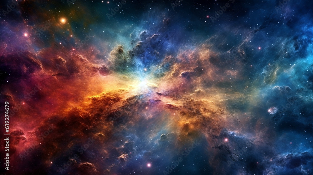 Science fiction in awesome cosmic image. Nebula and galaxies in space.
