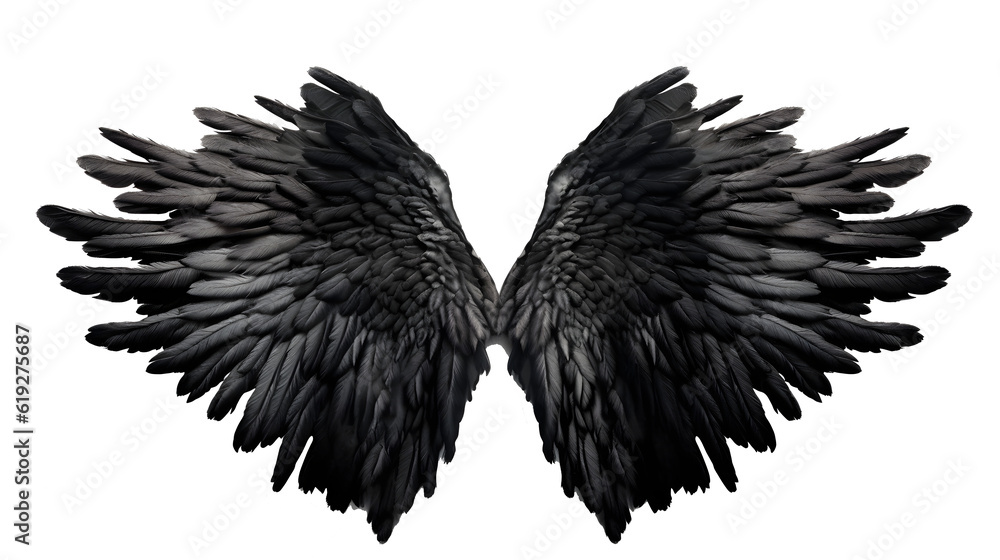 Obraz premium black angel wings ornament isolated on a transparent background ,generative ai