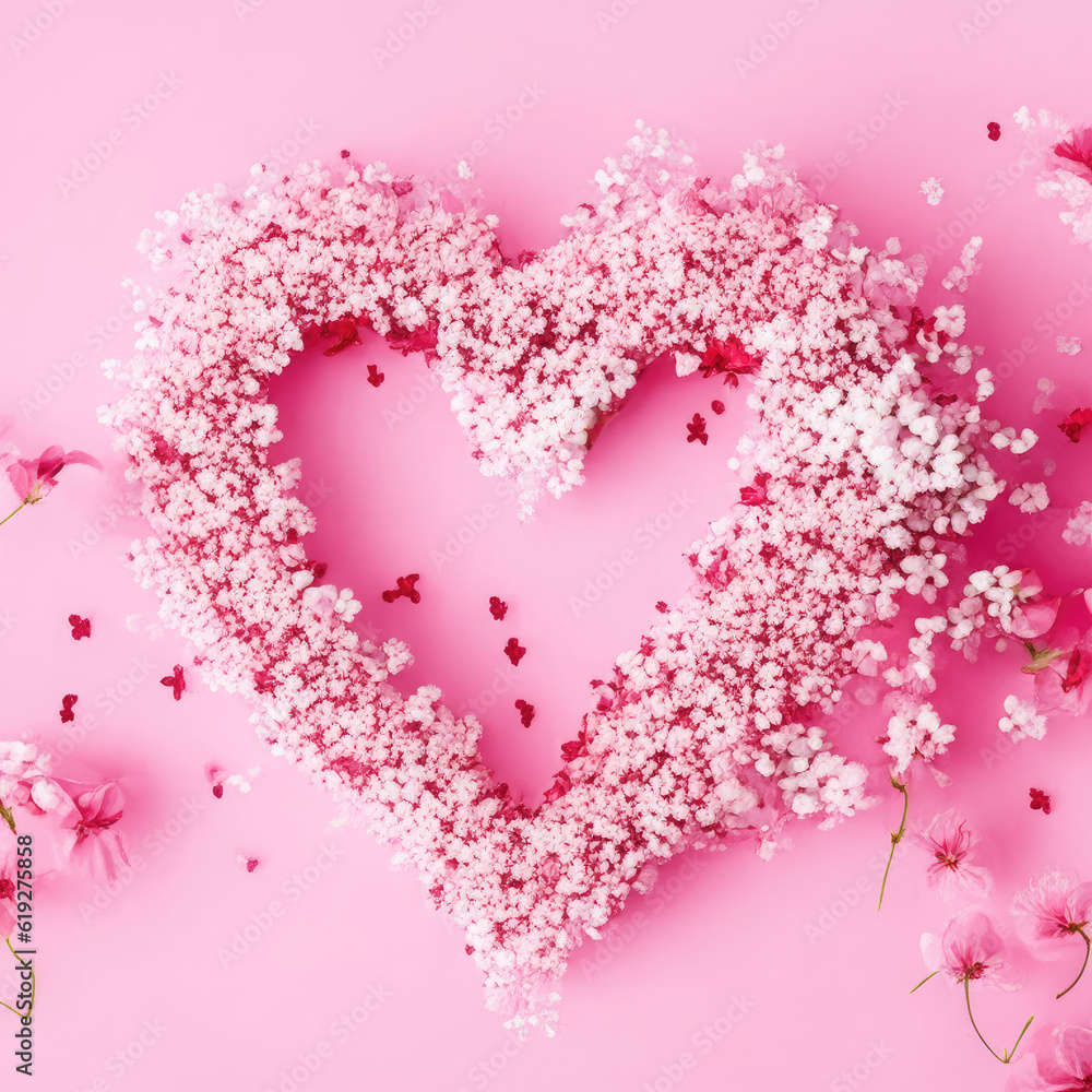Pink flowers background with hearts, love heart wallpaper, wedding heart background,