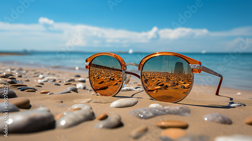 砂浜に落ちているサングラス