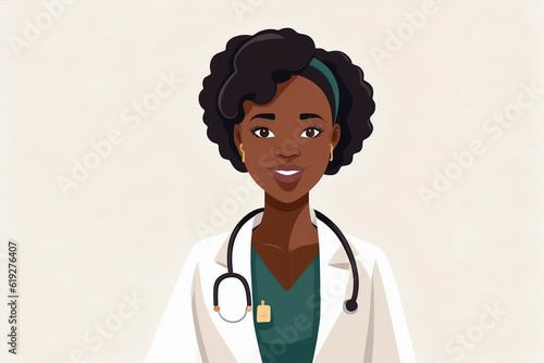 Generative AI. African American Doctor or Nurse. Medical black female profession modern illustration. Beautiful african american ethnic woman doctor