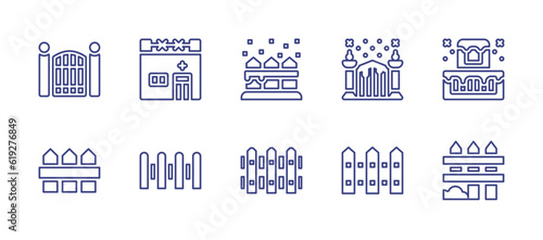 Fencing line icon set. Editable stroke. Vector illustration. Containing gate, hospital, fence.