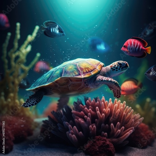 Illustrated marine life on a textured background 