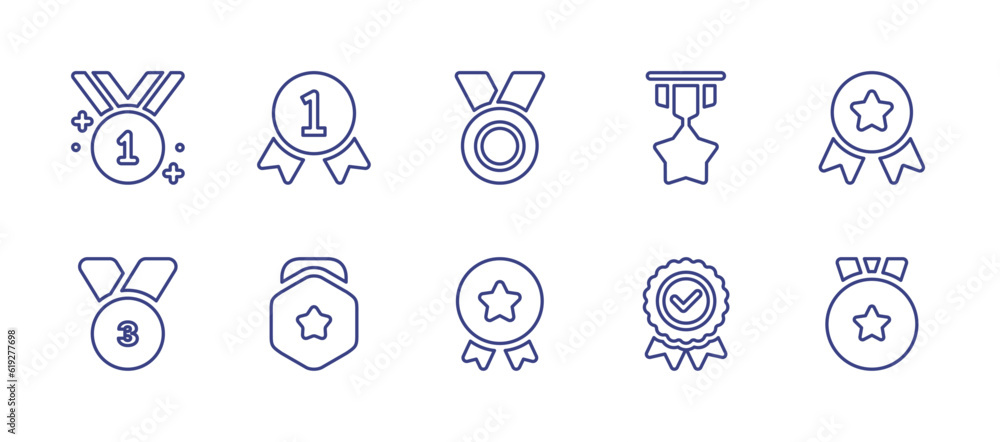 Medal line icon set. Editable stroke. Vector illustration. Containing medal, st place, bronze, award, badge.