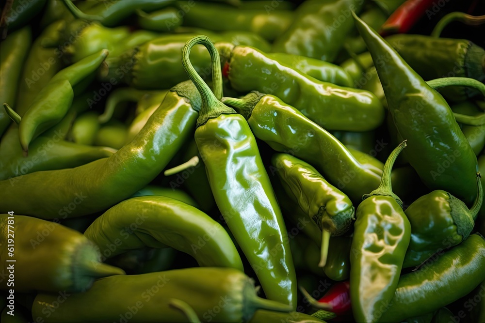 colorful group of fresh green peppers arranged in a pile. Generative AI colorful group of fresh green peppers arranged in a pile. Generative AI