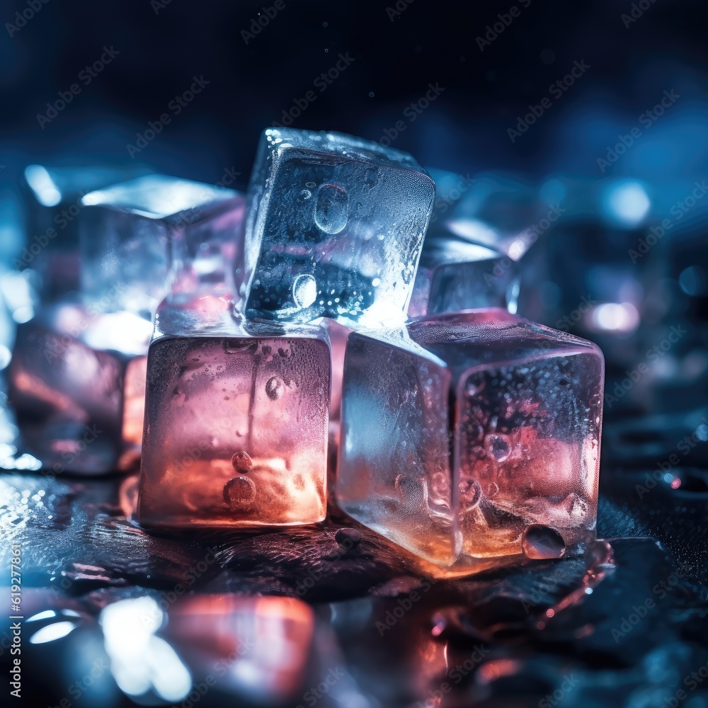 Melting ice cubes closeups Melting ice cubes closeups