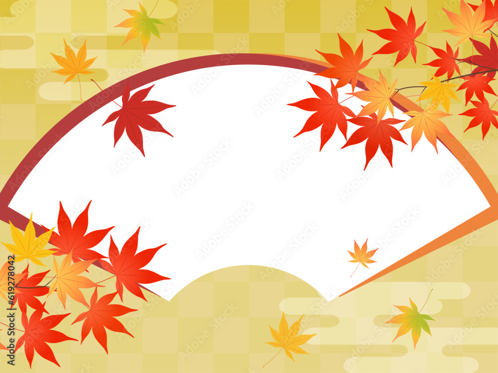 Obraz premium 紅葉と和背景のフレーム_ベクターイラスト