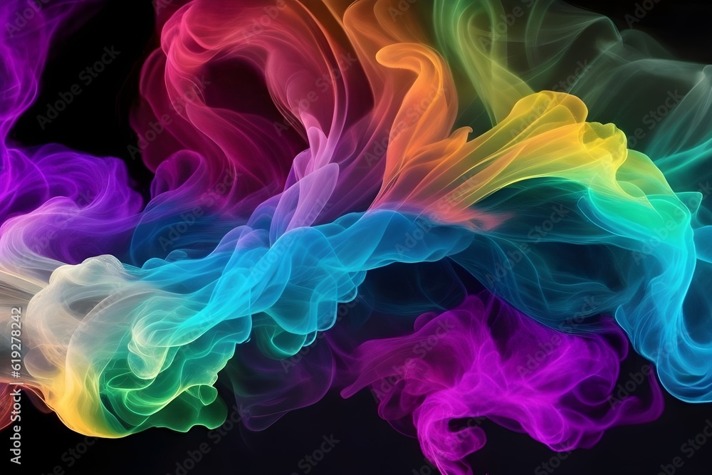 Vibrant Rainbow-Hued Smoke Swirl in the Air Vibrant Rainbow-Hued Smoke Swirl in the Air