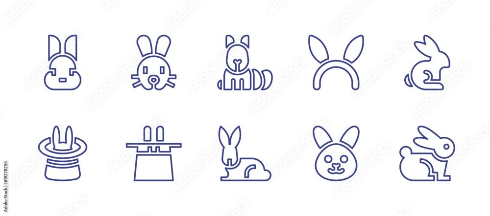 Rabbit line icon set. Editable stroke. Vector illustration. Containing rabbit, easter bunny, costume, magic, magic hat, animals.