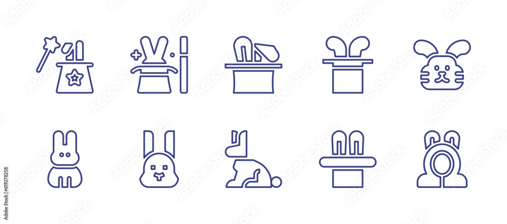 Rabbit line icon set. Editable stroke. Vector illustration. Containing magic hat, magic, magician, cruelty free, rabbit, easter bunny, bunny.