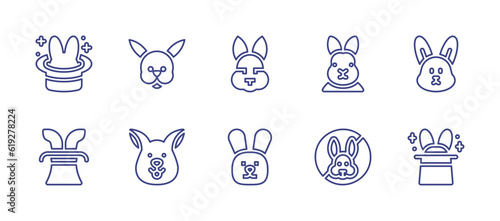Rabbit line icon set. Editable stroke. Vector illustration. Containing magic, rabbit, magic hat, cruelty free.