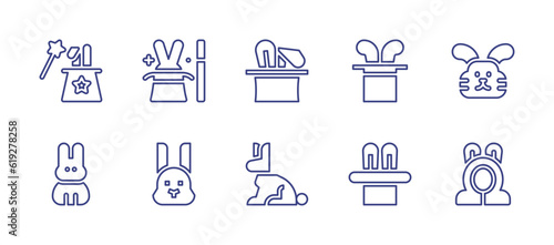 Rabbit line icon set. Editable stroke. Vector illustration. Containing magic hat, magic, magician, cruelty free, rabbit, easter bunny, bunny.