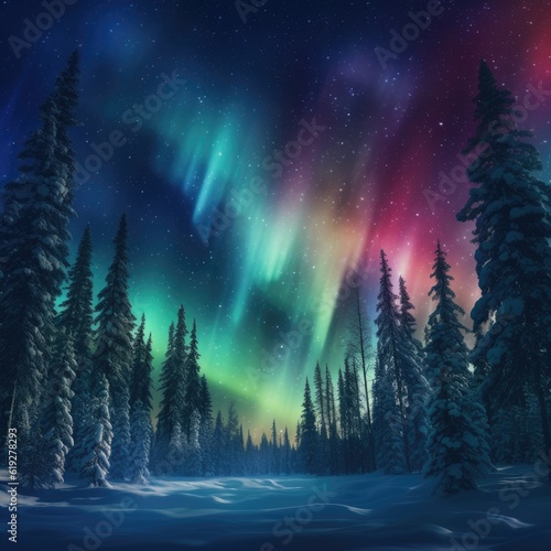 Northern Lights dancing across the night sky creating a stunning display of colors  © Brandon