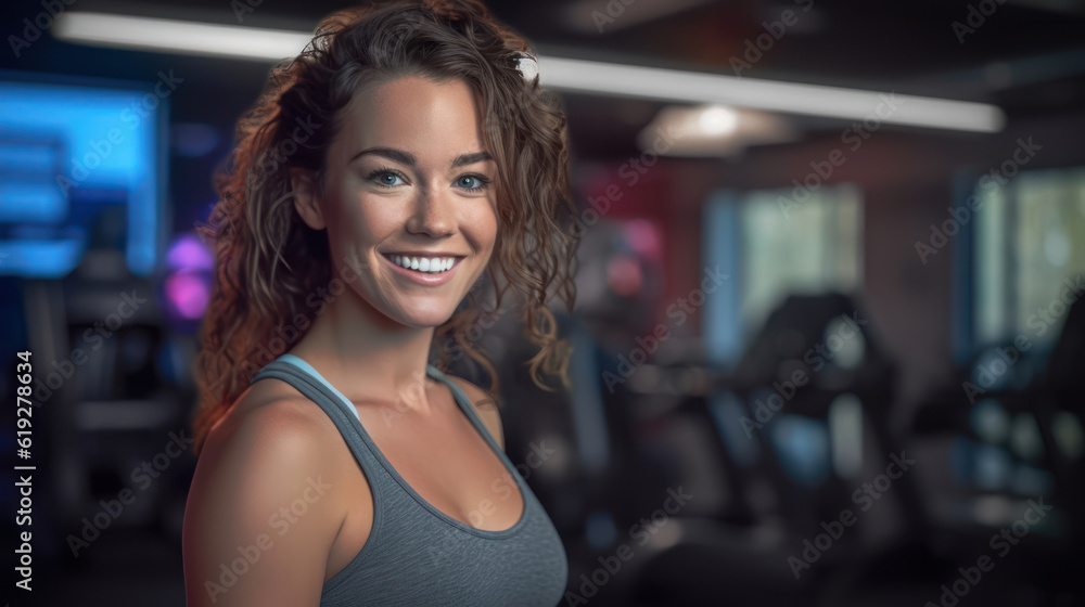 Smiling 30 year old woman at the gym