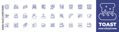 Toast line icon collection. Editable stroke. Vector illustration. Containing toast  toaster  bread  spread  croissant  spreading  sandwich  breakfast  food  challah  breads  tea mug  flat  and more.