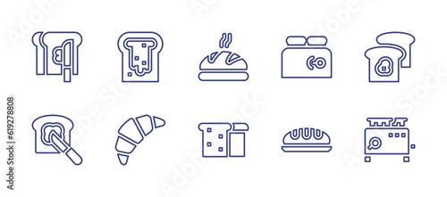 Toast line icon set. Editable stroke. Vector illustration. Containing toast  bread  toaster  french toast  spread  croissant.