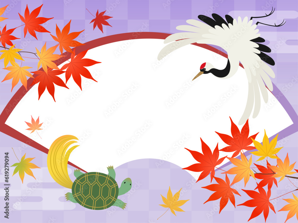 鶴亀と紅葉の和背景フレーム_ベクターイラスト Stock ベクター | Adobe Stock
