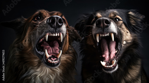 Two angry and aggressive dogs 