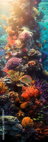Fototapeta Naklejka Na Ścianę i Meble -  a group of fish swimming over a colorful coral reef