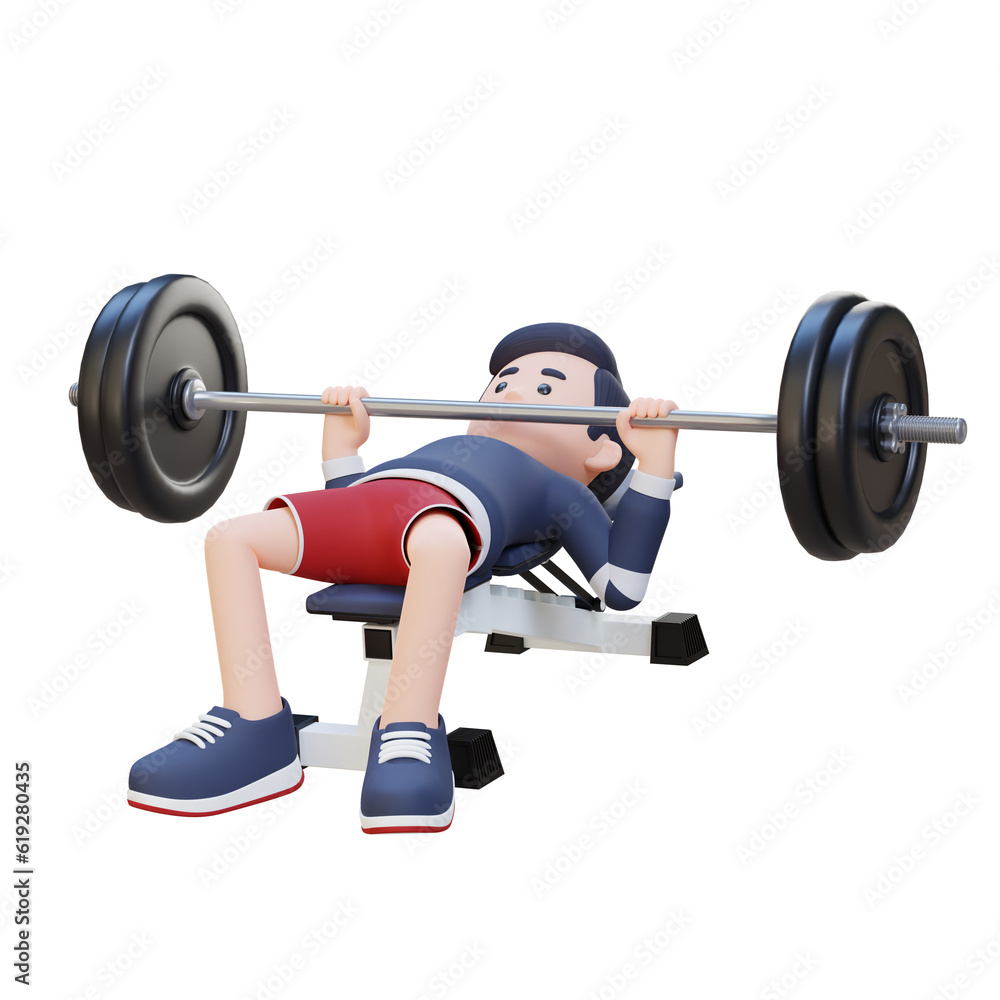 3D Sportsman Character Building Strength with Barbell Bench Press Exercise 3D Sportsman Character Building Strength with Barbell Bench Press Exercise