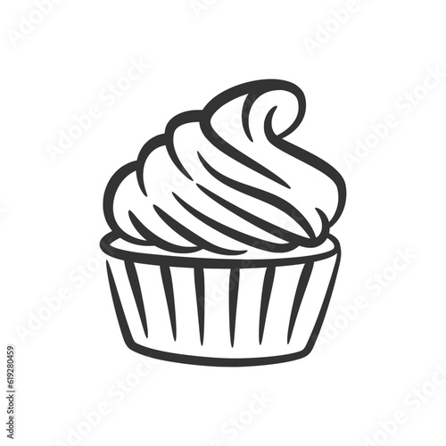 Cupcake line art hand drawn style doodle drawing black and white
