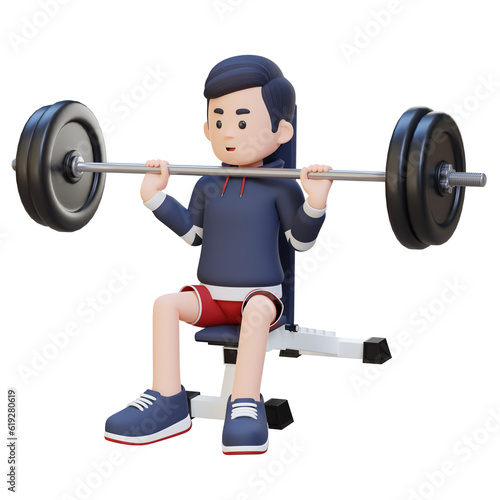 3D Sportsman Character Building Upper Body Strength with Overhead Bench Press Workout