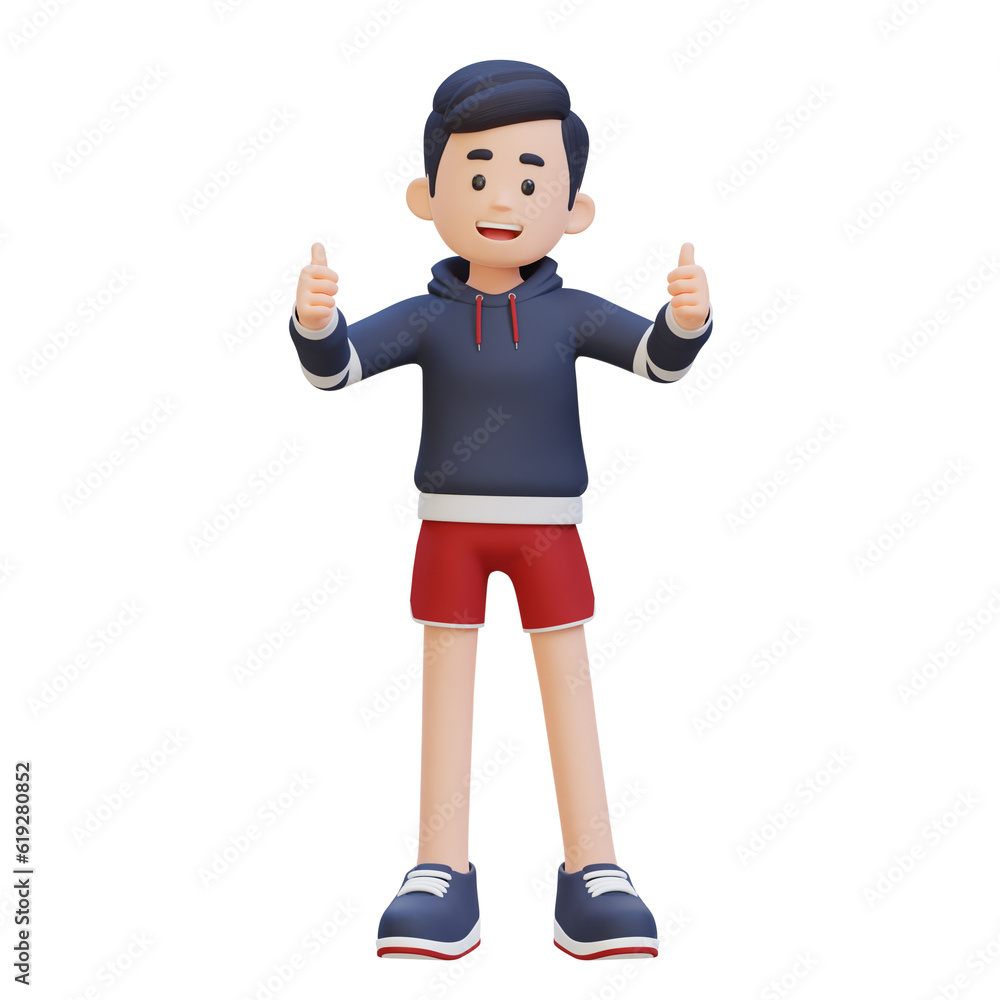 3D Sportsman Character Embracing a Positive Lifestyle with a Thumb Up Pose