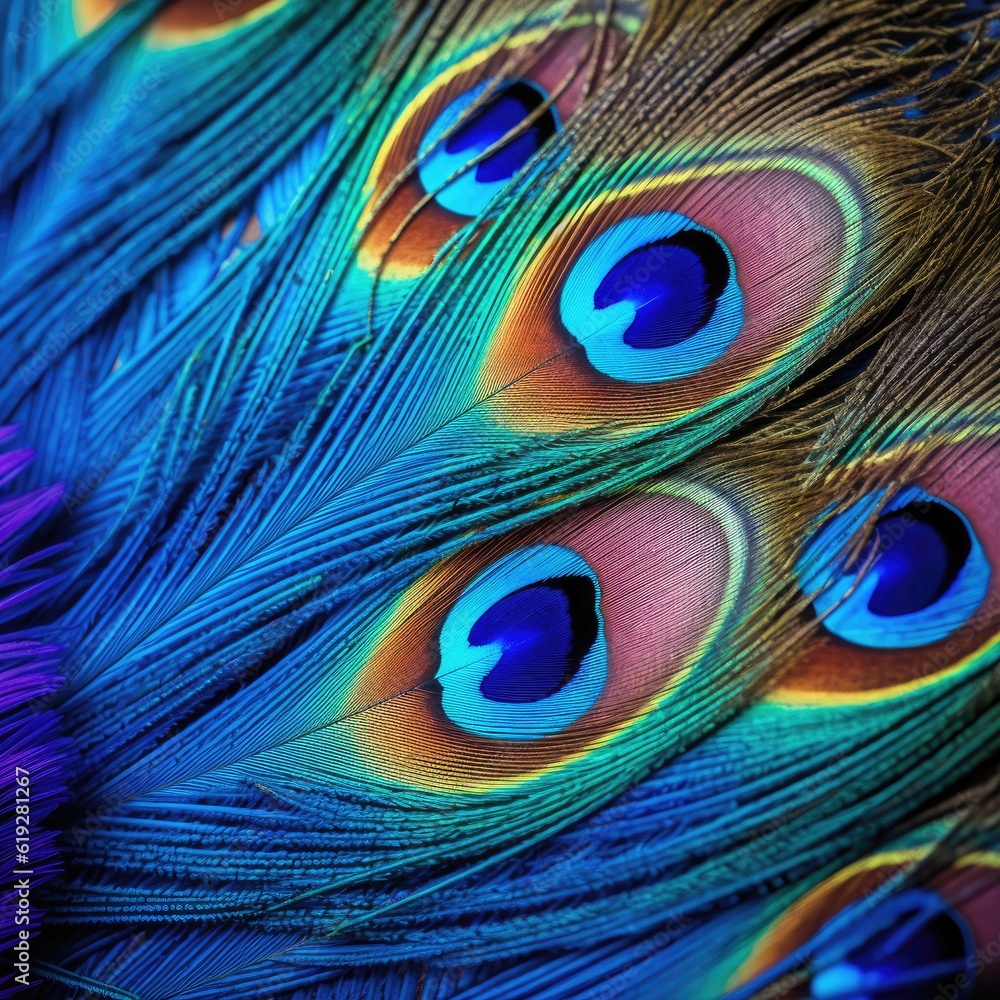 Obraz premium Vibrant peacock feather closeups 