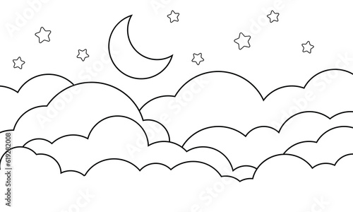night sky with stars and moon. paper art style. Dreamy background with moon stars and clouds, abstract fantasy background. Half moon, stars and clouds on the dark night sky background. 