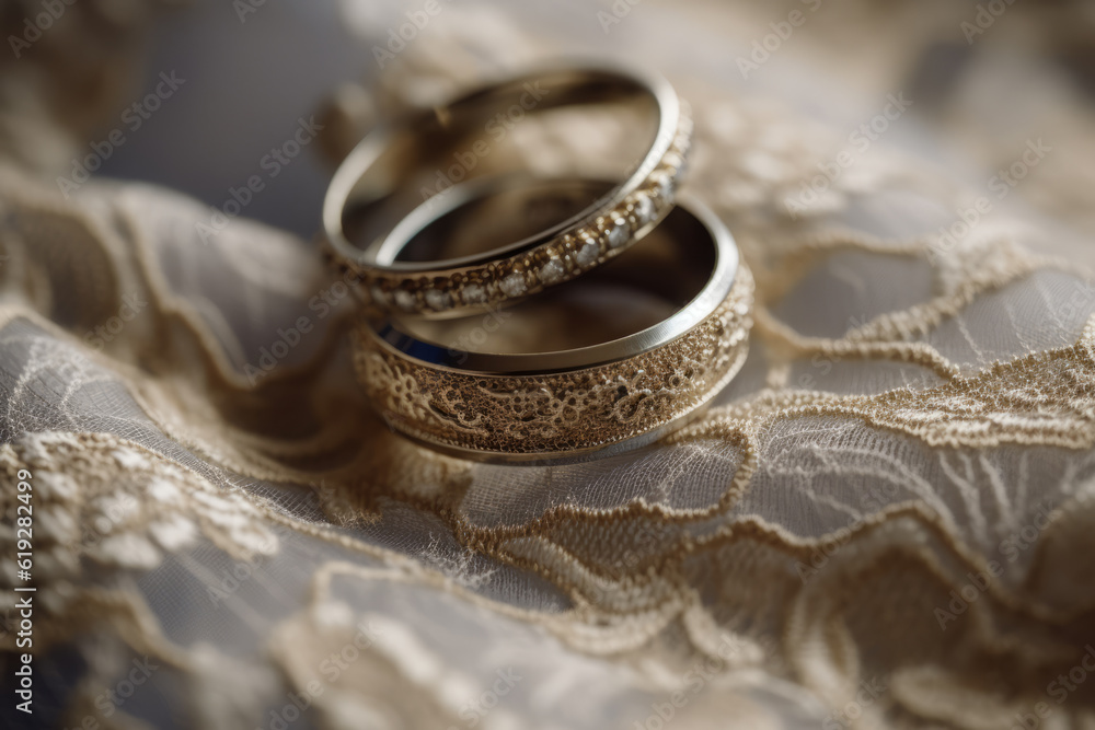 Wedding Bands On Lace Fabric, Generative AI Wedding Bands On Lace Fabric, Generative AI