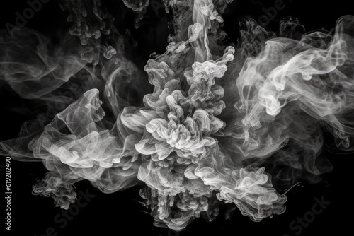 Illustration of smoke captured in a black and white photograph on a dark background