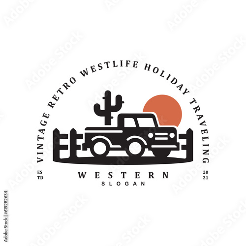 Vintage retro western desert American truck logo design badge