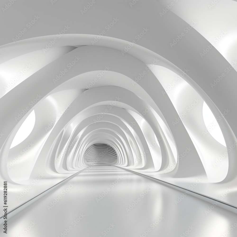 Fototapeta premium White Abstract Architecture Background. Technology Future Futuristic Building circular with Generative Ai.