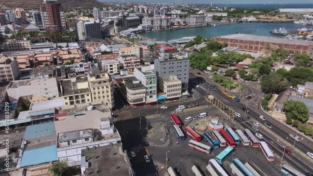 Bus Station In The Center Of Port Louis In Mauritius, Top Down View Bus Station In The Center Of Port Louis In Mauritius, Top Down View