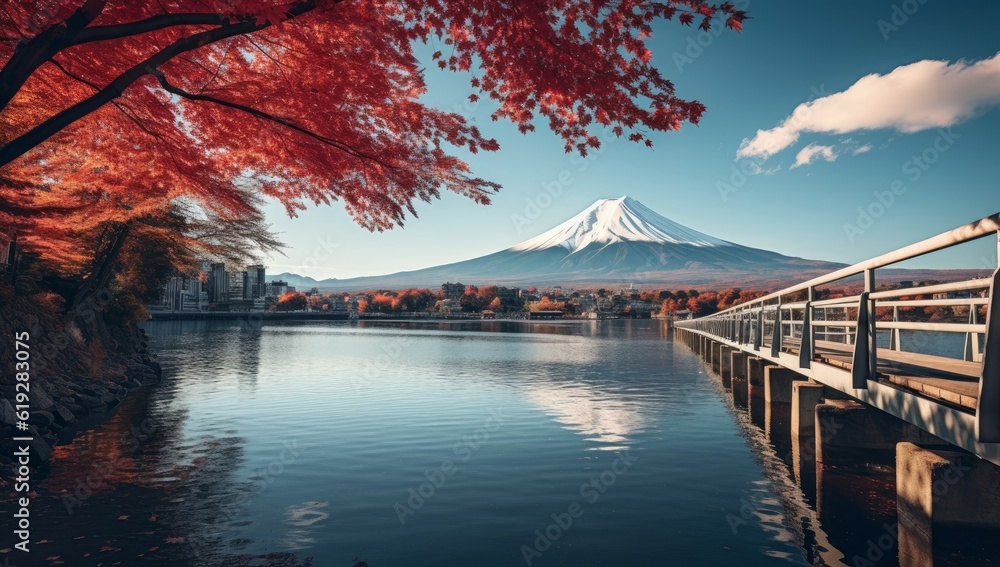 autumn seasons, mountains, and lakes in Japan