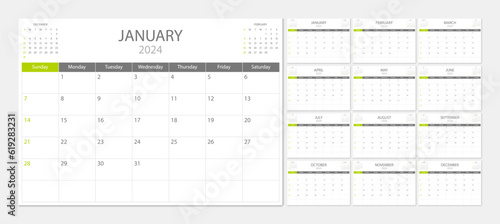 Calendar 2024 week start Sunday corporate design planner template. Calendar planner 2024.